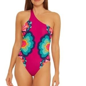 Trina Turk Medallion One Shoulder One Piece Swimsuit Pink Women's Size 4
